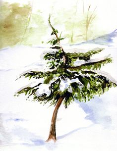 236x305 Watercolors And Words Ideas For Christmas Cards Painting - Snowy Tree Painting