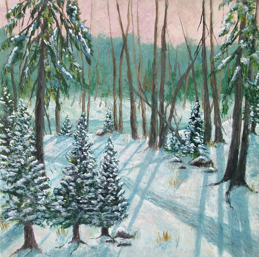900x894 Snowy Woods Painting By Gary Adams - Snowy Woods Painting