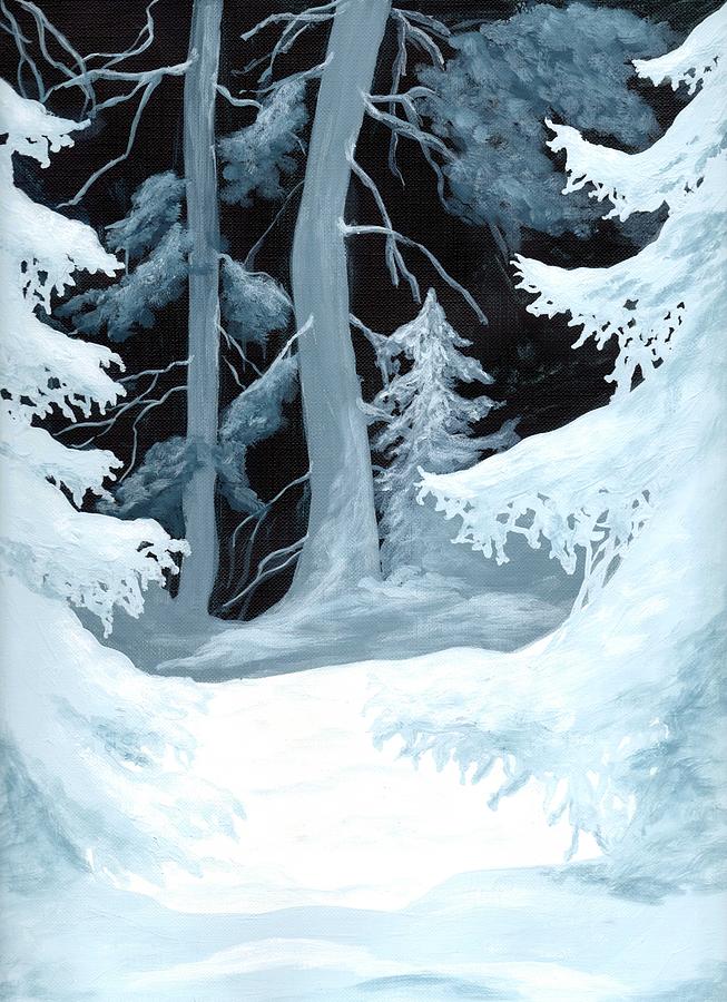 653x900 Stopping By Woods On A Snowy Evening Painting By Caprice Scott - Snowy Woods Painting