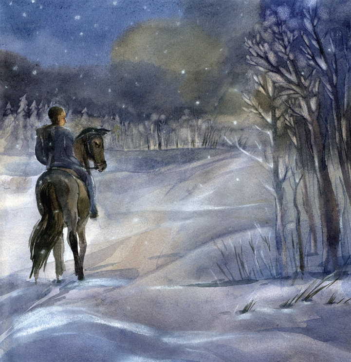 721x744 Stopping By Woods On A Snowy Evening Sunset Wings - Snowy Woods Painting