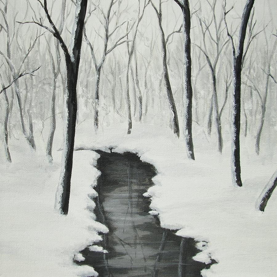 900x900 Stream In A Snowy Wood Painting By Anna Bronwyn Foley - Snowy Woods Painting