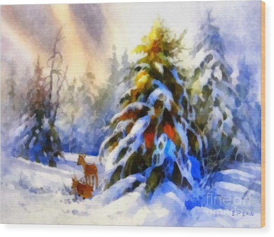 536x464 Deer In The Snowy Woods Painting By Elizabeth Coats - Snowy Woods Painting