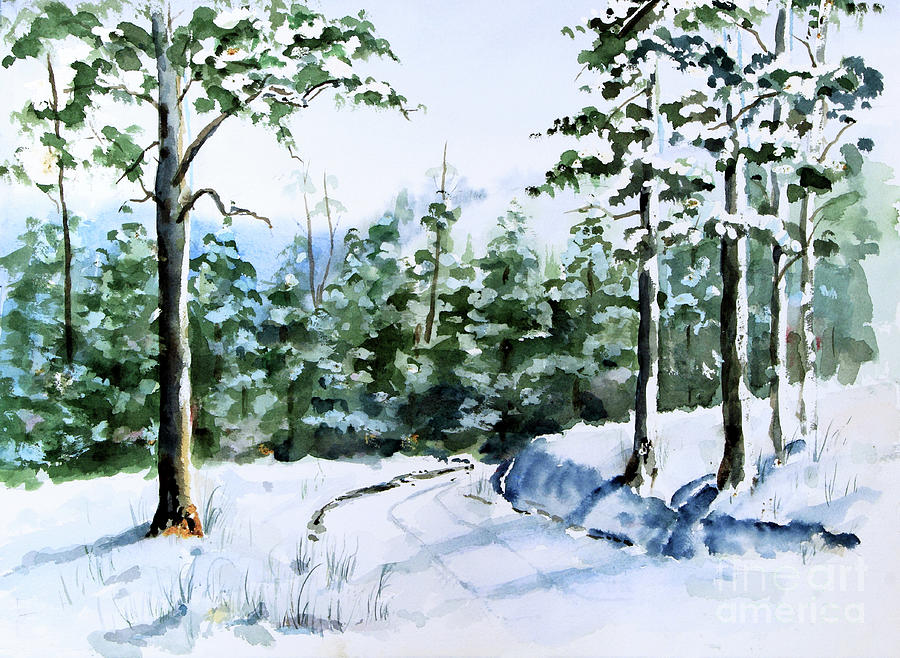 900x658 Into The Snowy Woods Painting By Pattie Calfy - Snowy Woods Painting