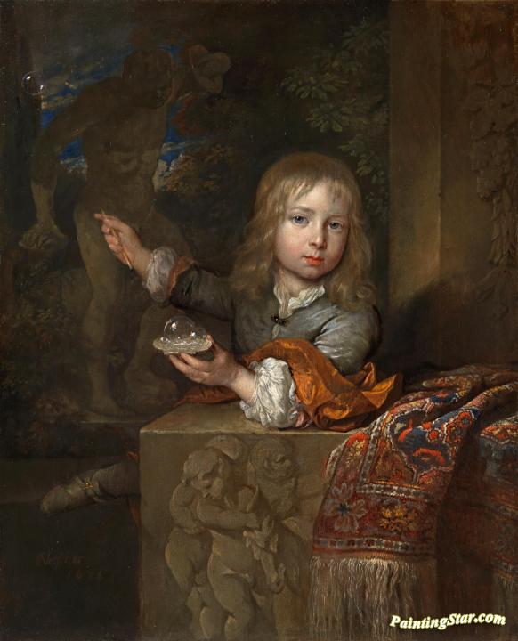 582x720 A Boy Blowing Soap Bubbles Artwork By Caspar Netscher Oil Painting - Soap Bubbles Painting
