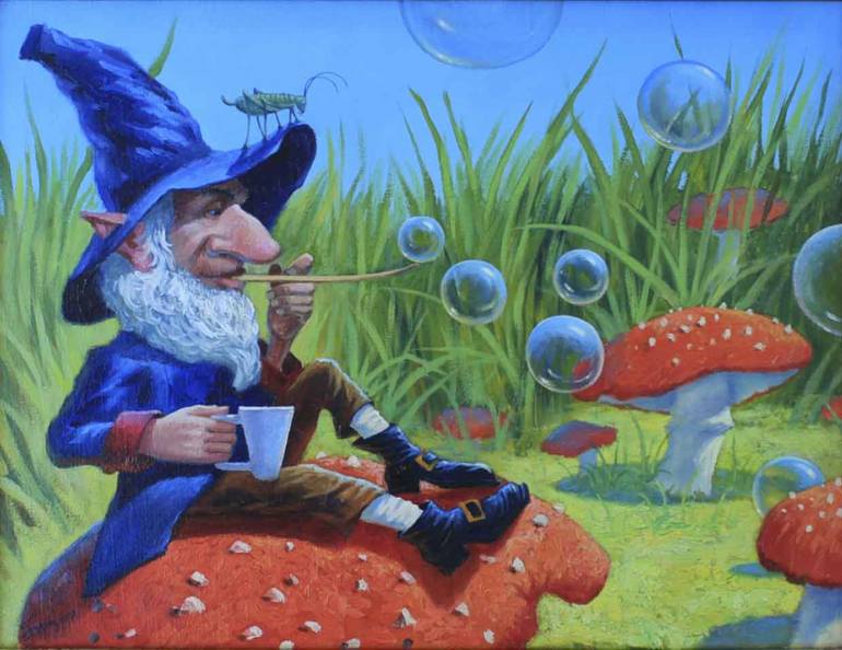 770x594 Saatchi Art Gnom Cossack Fantasy Matches Revolutionist Pirate - Soap Bubbles Painting