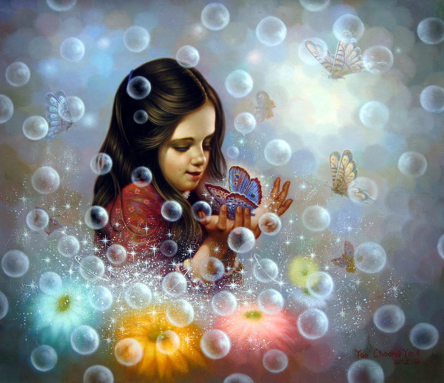 900x775 Soap Bubble Girl 2 Painting By Yoo Choong Yeul - Soap Bubbles Painting