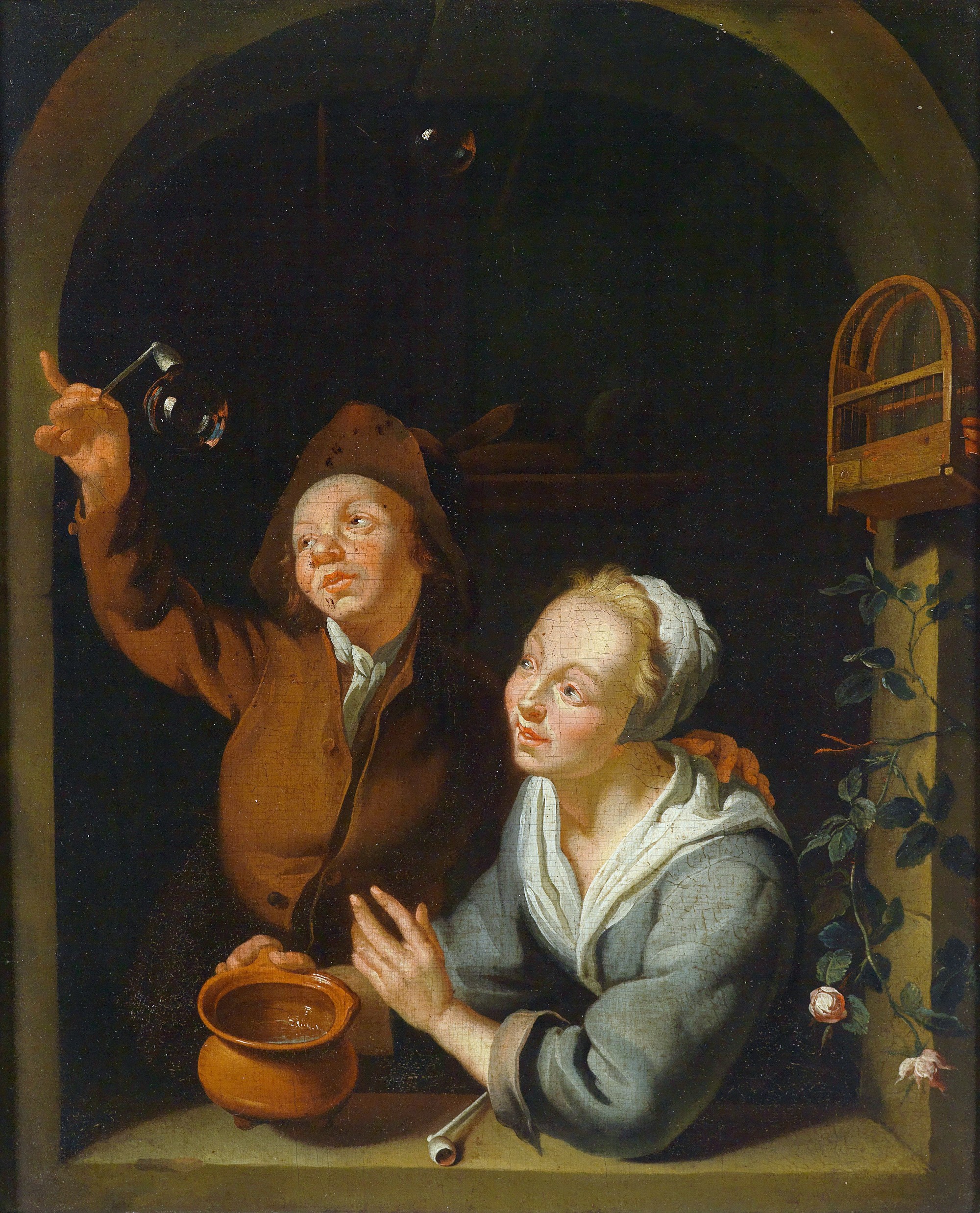 2000x2475 A Young Couple Making Soap Bubbles By Louis De Moni - Soap Bubbles Painting