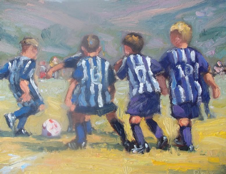 778x600 Blue And Purple Soccer 12x12 Oil Kathleen M Robison.r Melgar - Soccer Painting