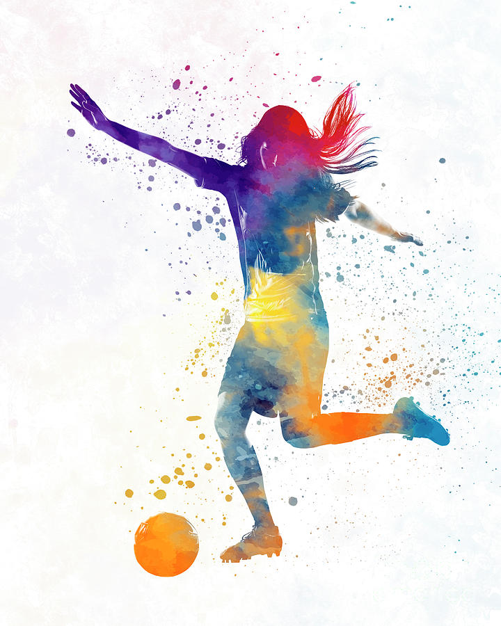 720x900 Woman Soccer Player 07 In Watercolor Painting By Pablo Romero - Soccer Player Painting