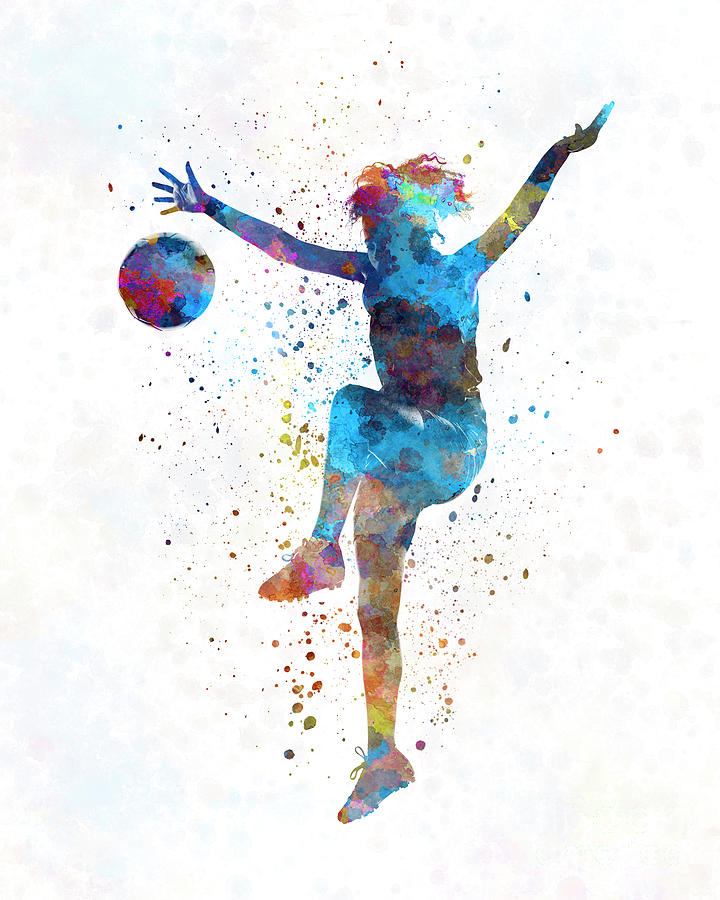 720x900 Woman Soccer Player 12 In Watercolor Painting By Pablo Romero - Soccer Player Painting