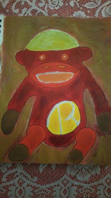 374x664 My Redskin Sock Monkey Painting My Artwork - Sock Monkey Painting