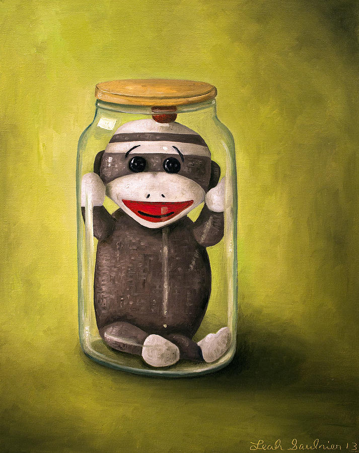 713x900 Baby Sock Monkey Preserving Childhood 5 Painting By Leah Saulnier - Sock Monkey Painting