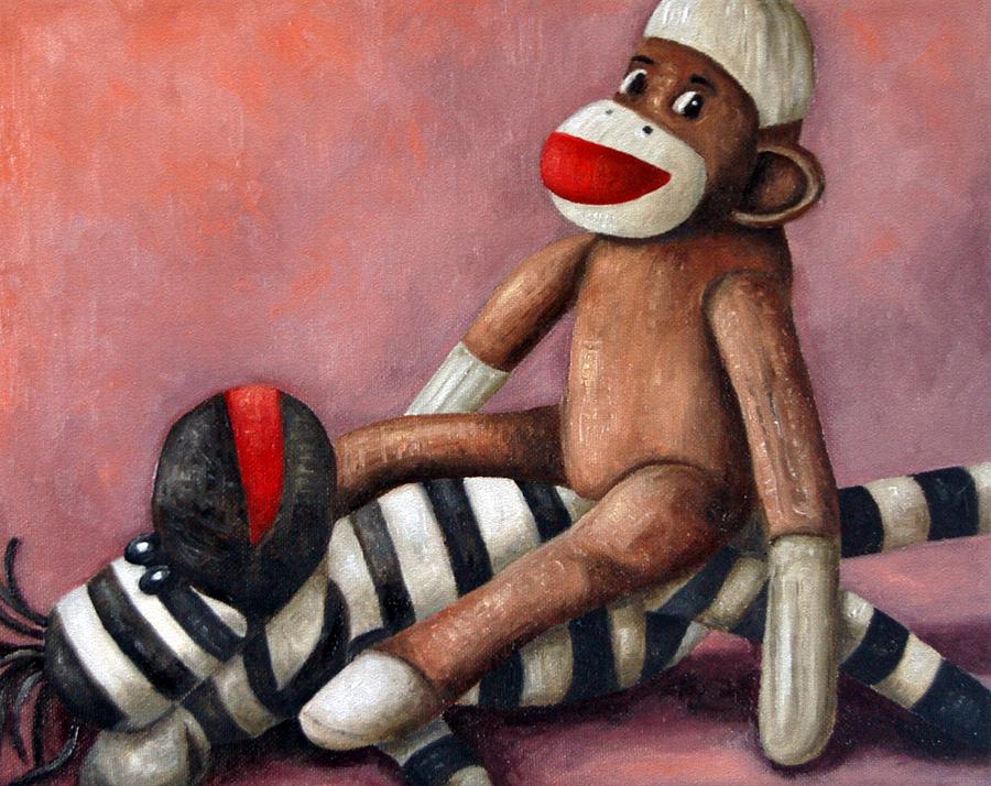 900x714 Dirty Socks 3 Playing Dirty Painting By Leah Saulnier The Painting - Sock Monkey Painting