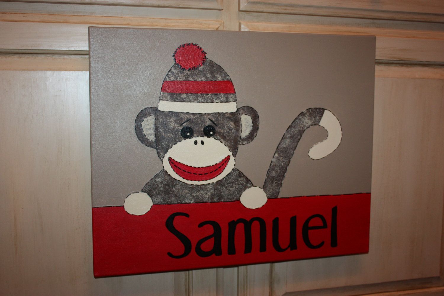 1500x1000 Monkey Canvas Painting Personalized Nursery Sock By Trendzbytwinz - Sock Monkey Painting