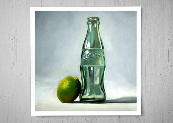 570x407 Squeeze The Lime Soda Bottle Canvas Painting Octotreasure - Soda Bottle Painting