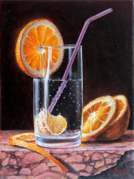 449x600 Sliced Orange And Soda Classical Realism Oil Painting Still Life - Soda Painting