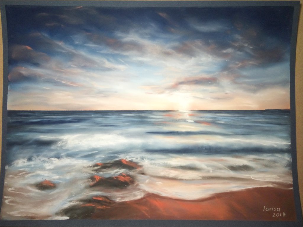1024x768 Seascape Schmincke Soft Pastel Painting By Larisa12345 - Soft Pastel Painting