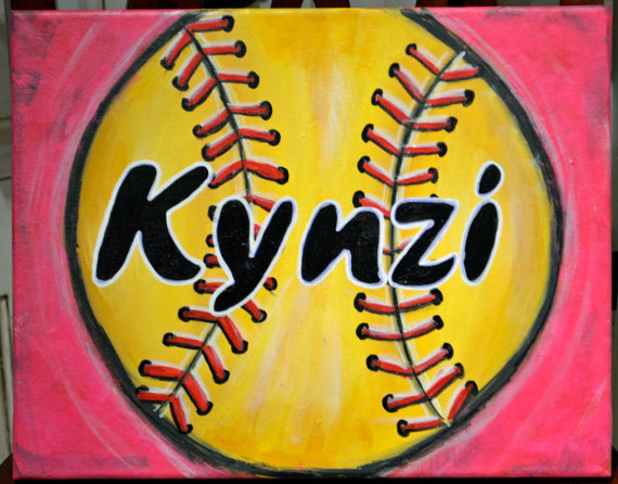 570x446 Softball Or Baseball Painting Personalized With By Cntcreations - Softball Painting