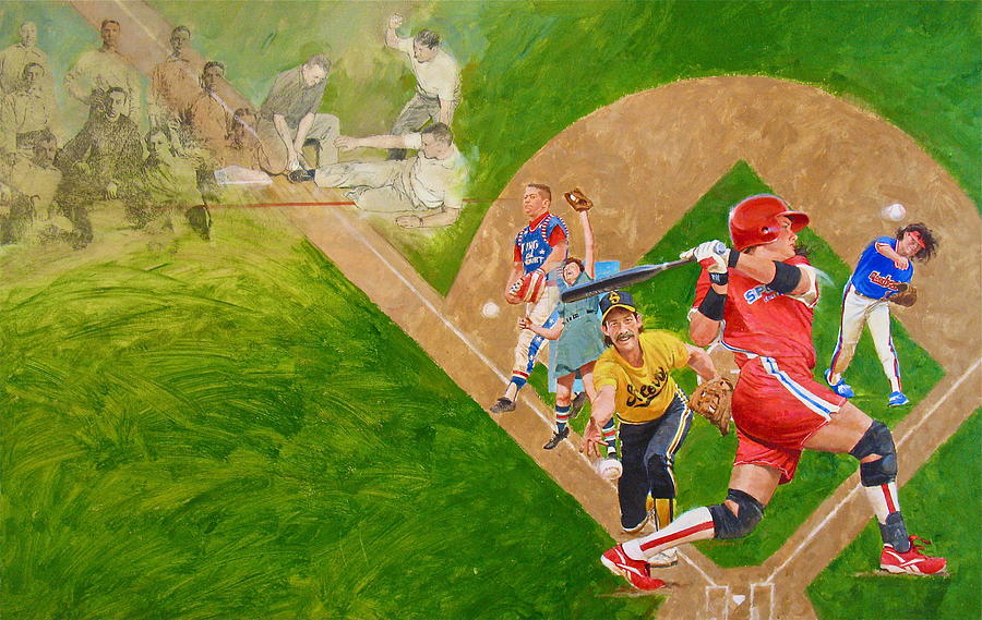 900x569 Softball Painting By Cliff Spohn - Softball Painting