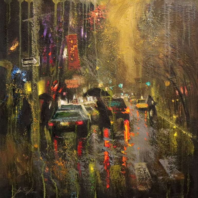 770x767 Saatchi Art Stormy Evening In Soho Painting By Chin H Shin - Soho Painting
