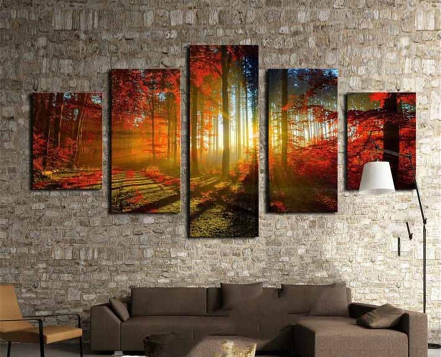 900x729 2018 Luz Solar Bosque Bosque Rojo Decor Hd Printed - Solar Painting