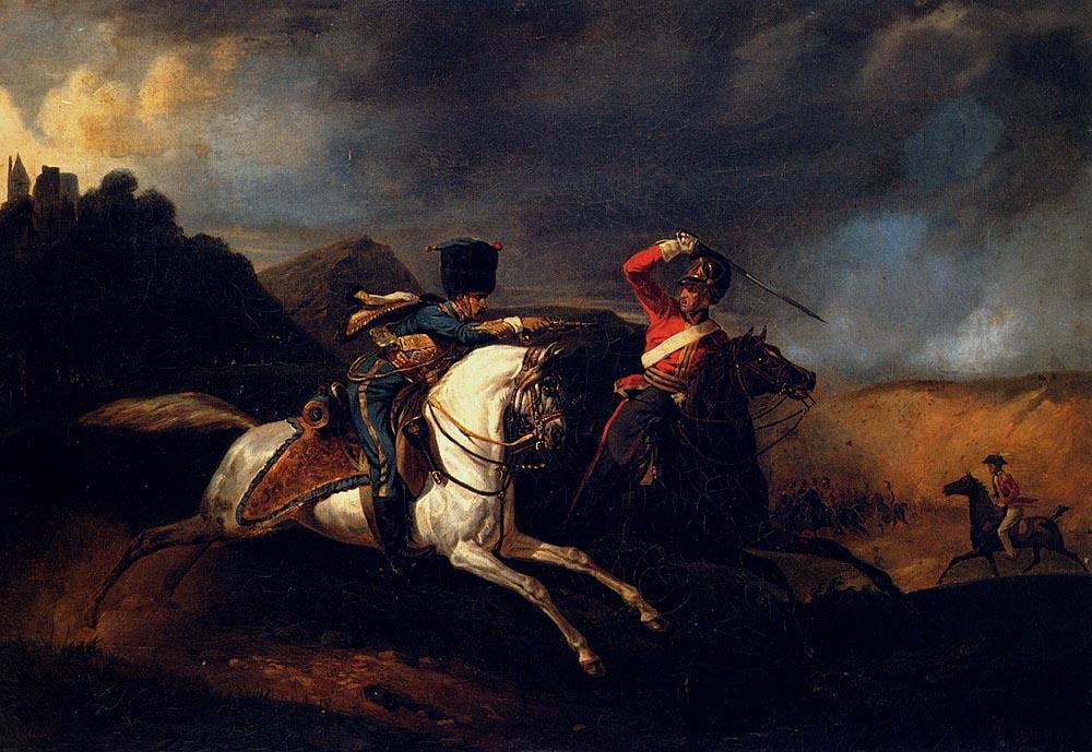 1000x689 Horace Vernet Two Soldiers On Horseback Painting Framed - Soldier Painting