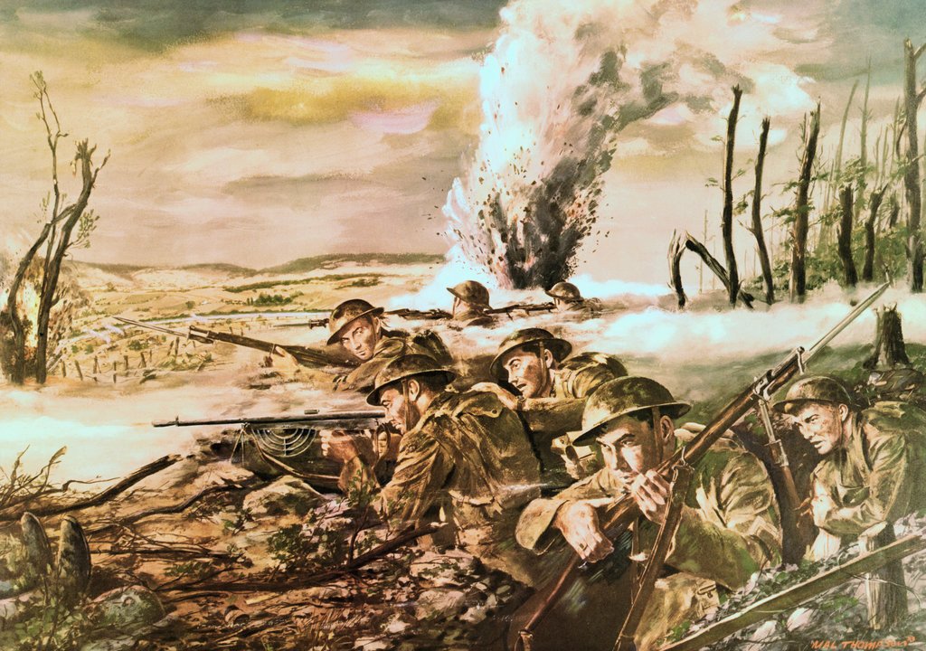 1024x720 Painting Of U.s. Army Soldiers In Action Near Mezy Posters - Soldier Painting