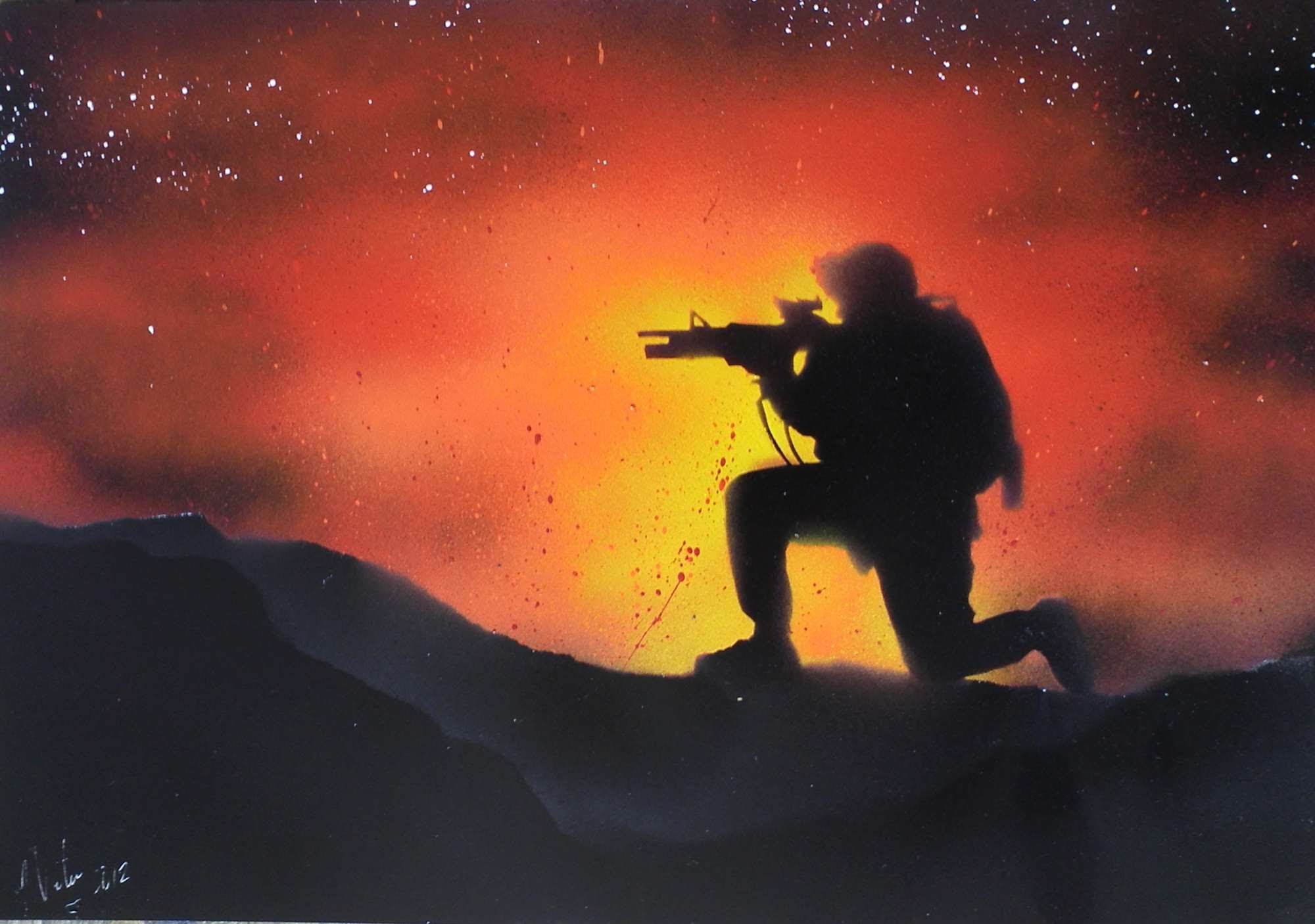 2000x1406 Soldier Spray Painting ( Stencil Silhoutte ) - Soldier Painting