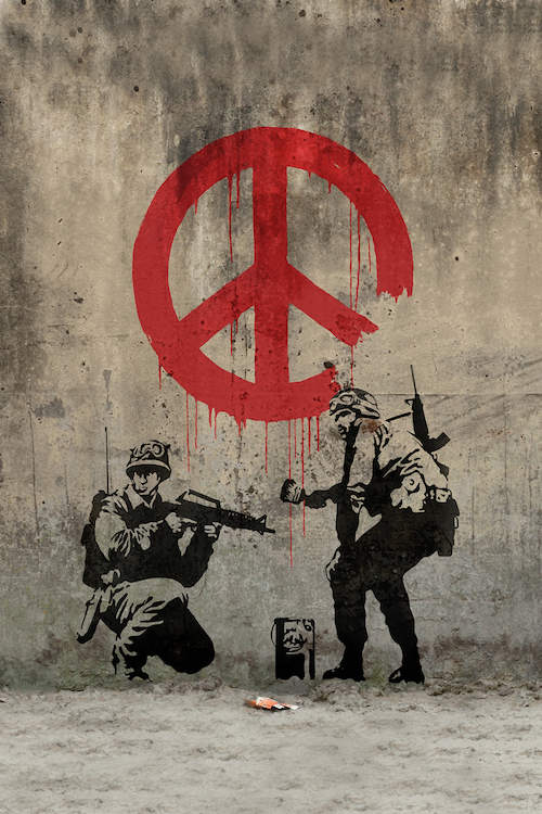 500x750 Soldiers Painting Peace Canvas Print By Banksy Icanvas - Soldiers Painting