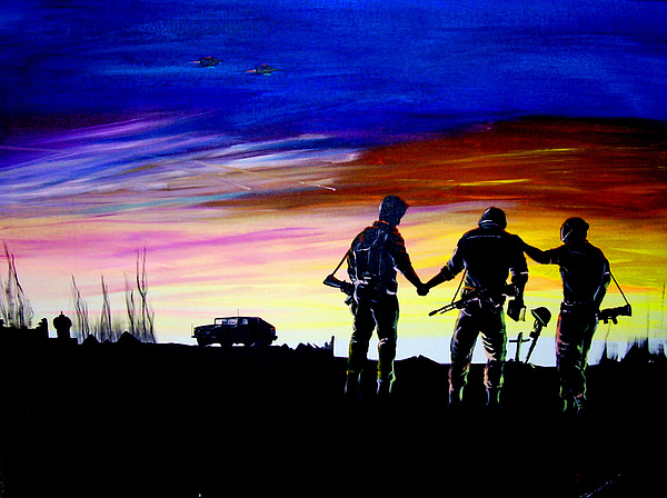 600x448 Soldiers Pray Painting By Randall Easterling - Soldiers Painting