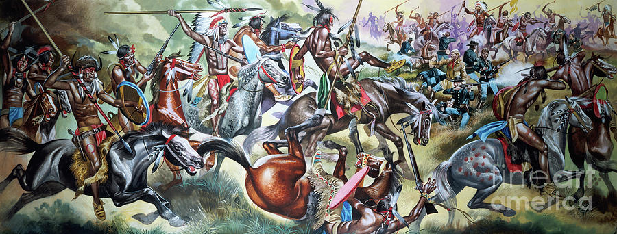 900x342 Battle Between Native American Indians And Soldiers Painting By - Soldiers Painting