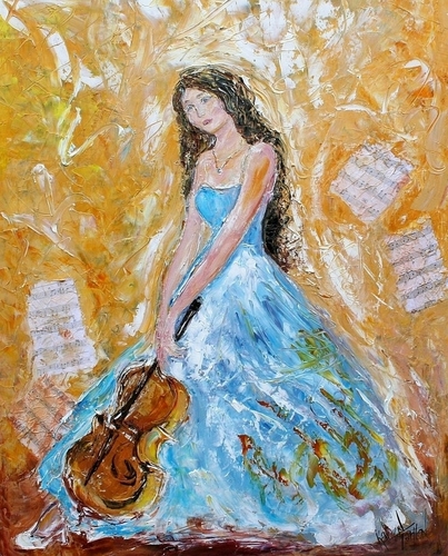 403x500 Painting Violin Solo (Original Art By Karen's Fine Art) - Solo Painting
