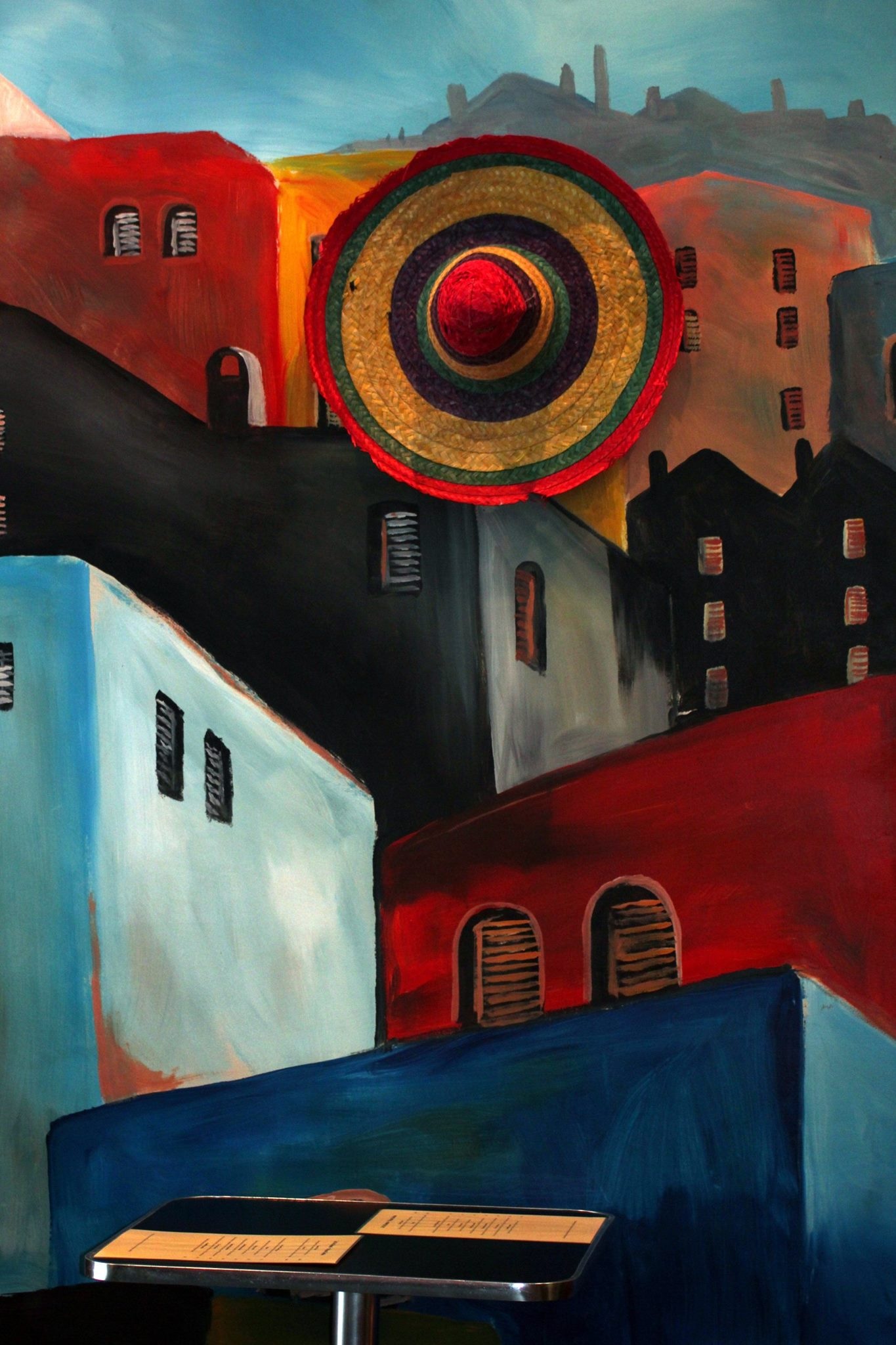 1365x2048 Free Images City, Wall, Red, Color, Blue, Painting, Illustration - Sombrero Painting
