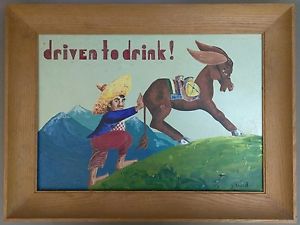 300x225 Outsider Folk Art Painting Driven To Drink Mexican Bar Tequila - Sombrero Painting