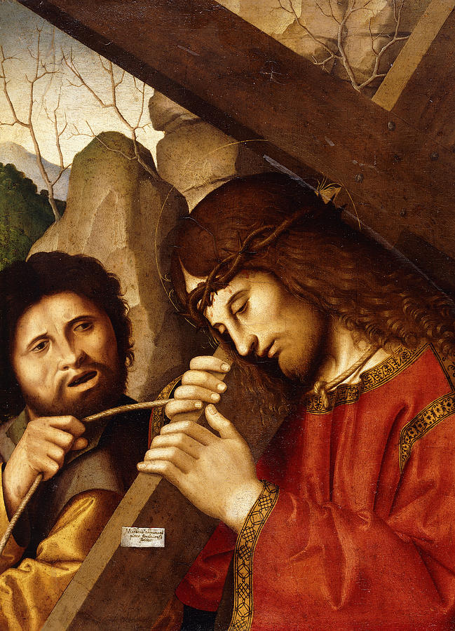 649x900 Christ Carrying The Cross Painting By Marco Palmezzano - Son Of God Painting