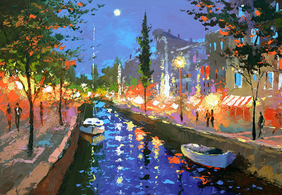 570x393 Moonlight Sonata 2 Oil Palette Knife Painting On Canvas By - Sonata Painting