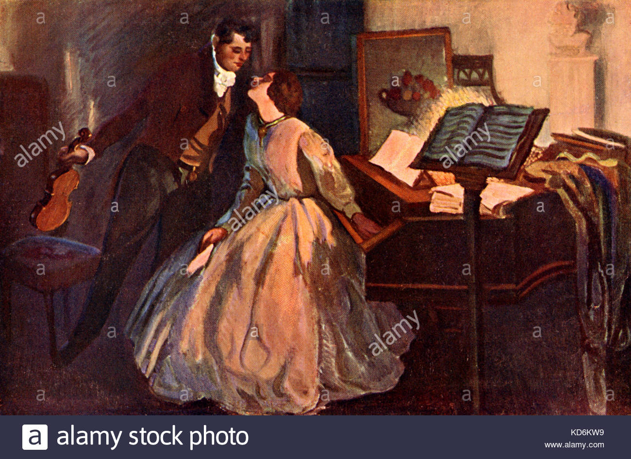 1300x946 Ludwig Van Beethoven Kreuzer Sonata. Couple Kissing. Woman - Sonata Painting Woman Playing Piano