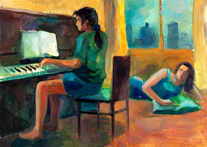 300x213 Playing Piano Paintings - Sonata Painting Woman Playing Piano
