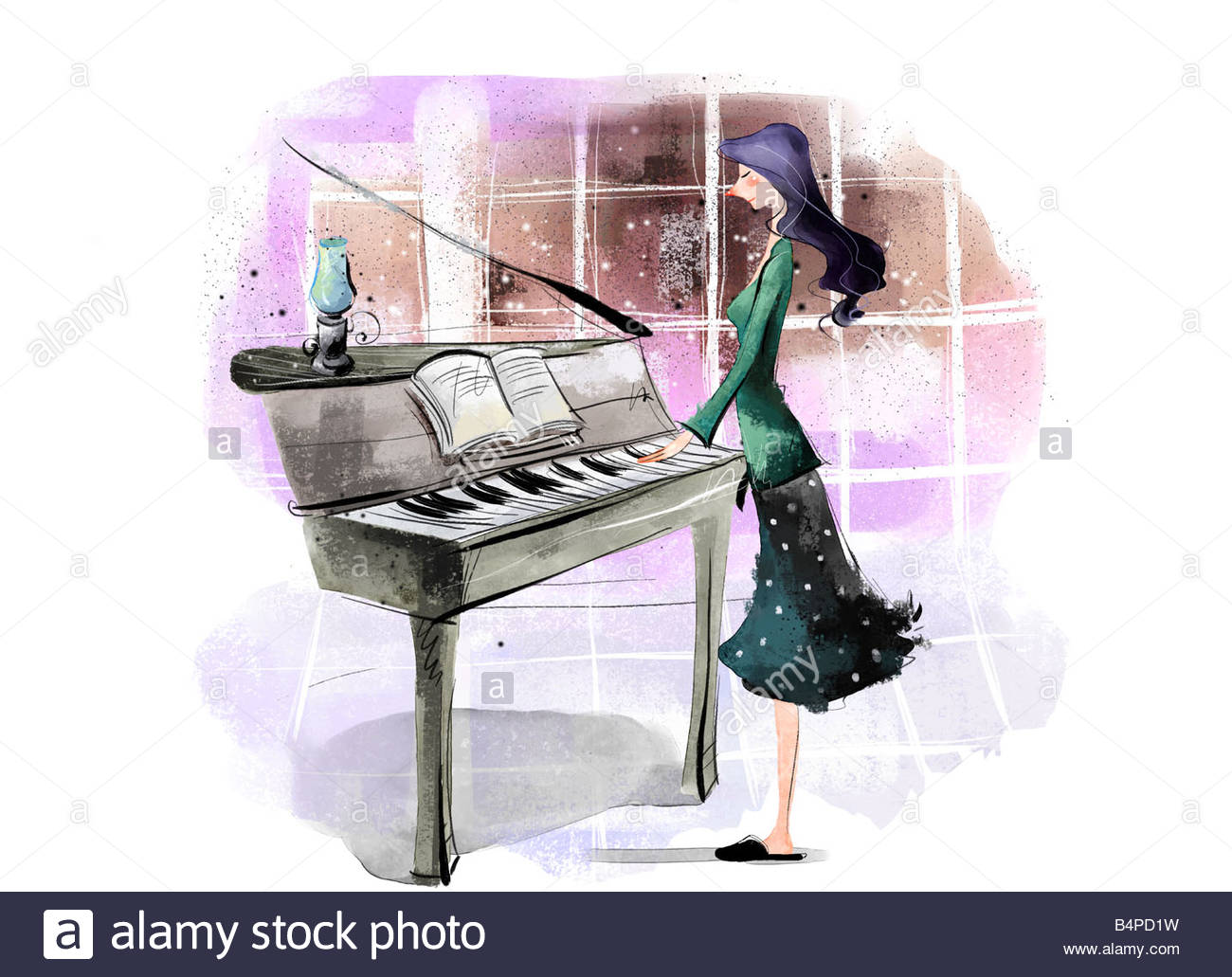 1300x1031 Woman Music Painting Piano Stock Photos Amp Woman Music Painting - Sonata Painting Woman Playing Piano