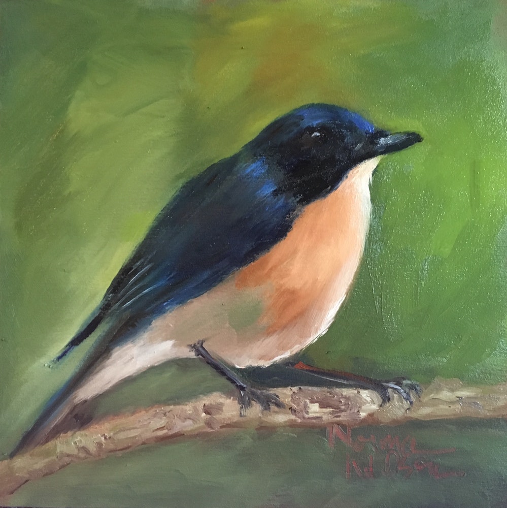 999x1000 Norma Wilson Original Oil Songbird Bird Aviary Landscape Painting - Songbird Painting