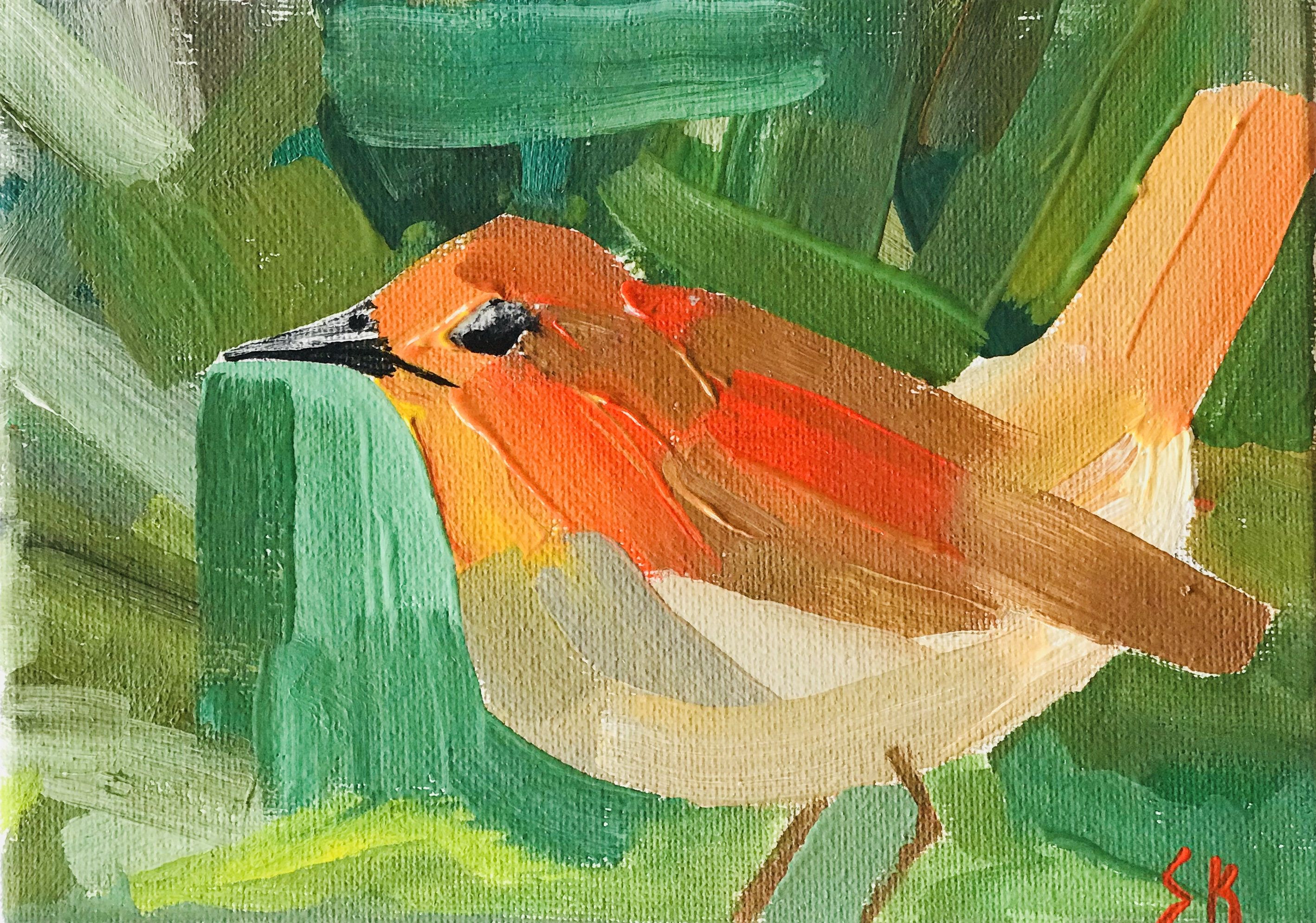 2836x1990 Robin Painted In Oil 5x7 Canvas Board Bird Nature Wildlife - Songbird Painting