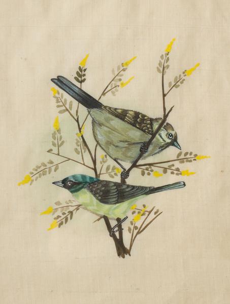 453x600 C.1900s Framed Silk Painting Of Songbirds The Weird Amp Wonderful - Songbird Painting