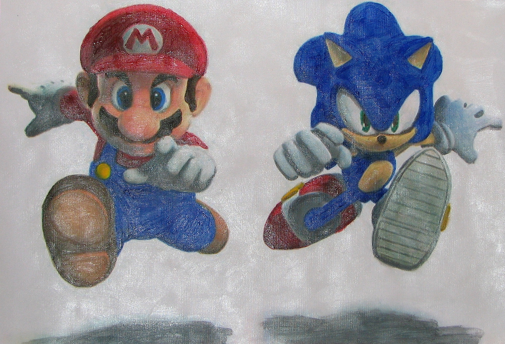 1024x697 Mario And Sonic Painting Here's Mario And One Of His - Sonic Painting