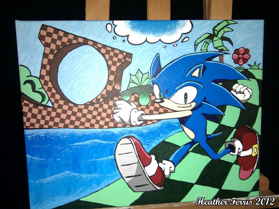 900x675 Sonic The Hedgehog Acrylic Painting By Heather Ferris - Sonic Painting Games
