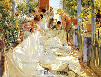 400x306 Mending The Sail Sorolla Y Bastida Painting Reproduction 5395 - Sorolla Painting
