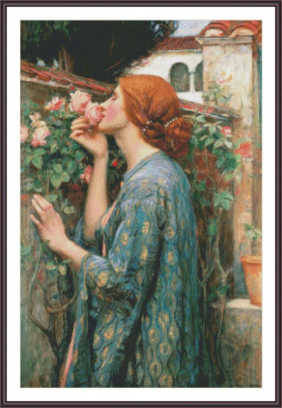 570x824 Cross Stitch Chart Waterhouse Painting The Soul Of The Rose - Soul Of The Rose Painting