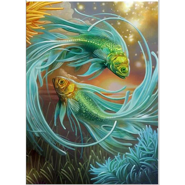 640x640 Round Fish Big Splash Diy 5d Diamond Painting Cross Stitch Kits - Soulmate Painting