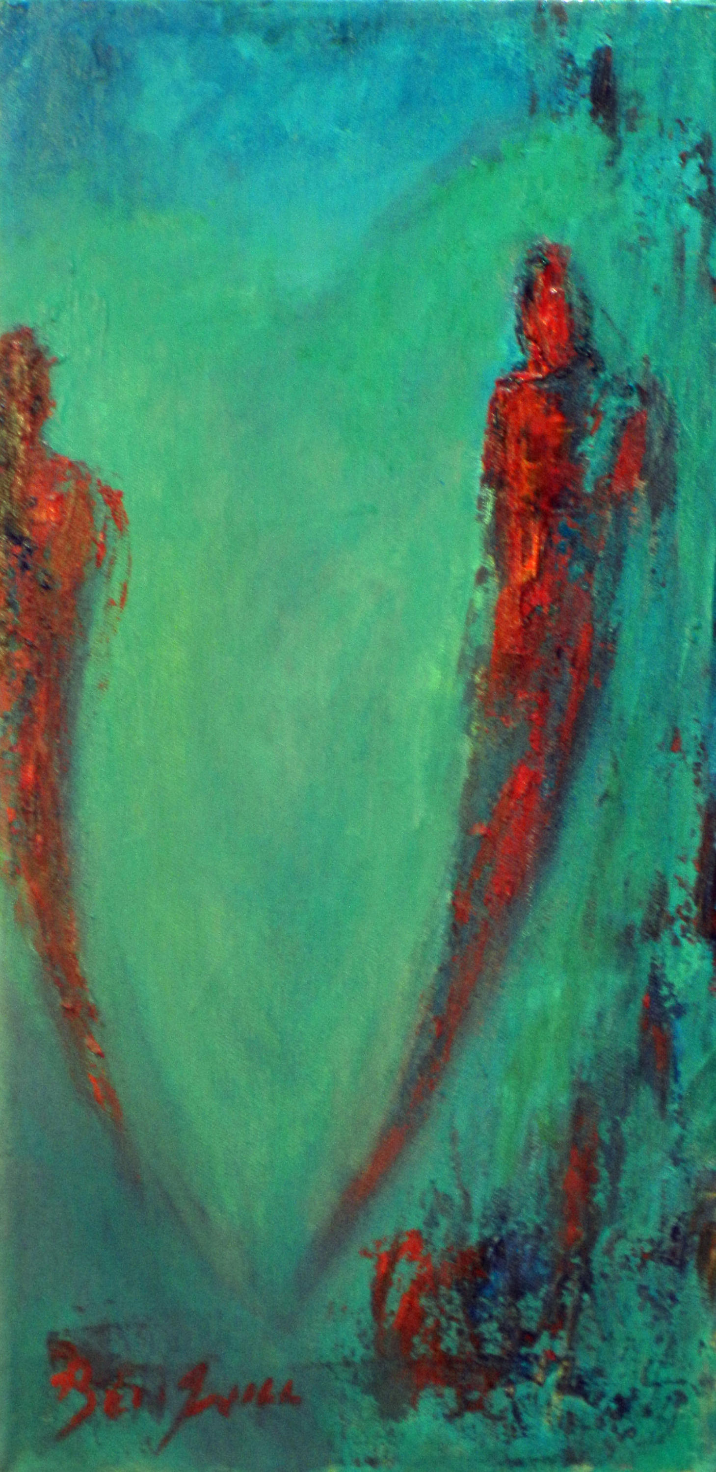 1459x3000 Soulmate Romantic Art Original Abstract Art Turquoise Red - Soulmate Painting