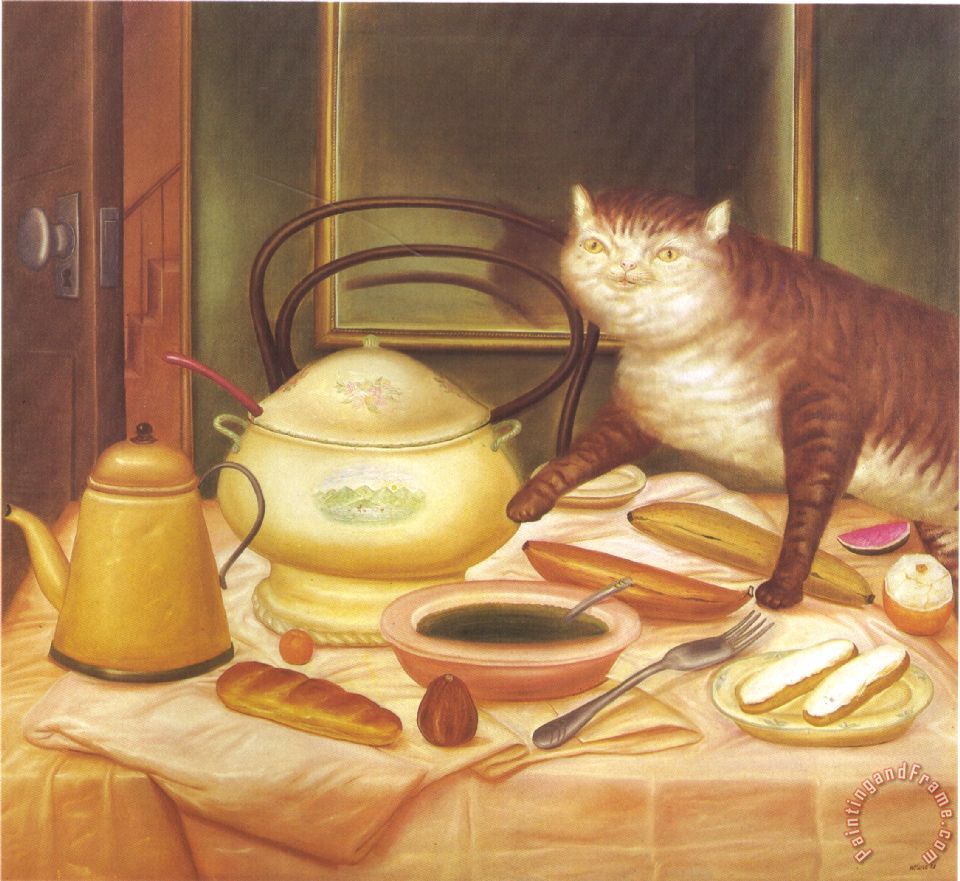 960x881 Fernando Botero Still Life With Green Soup Painting - Soup Painting