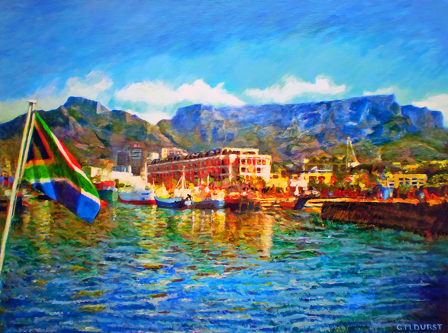 900x668 Sa Flag At The Waterfront Painting By Michael Durst - South African Painting